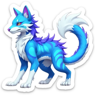 Neon-colored fantasy feline-vernid-sergal-protogen-primagen-fursona animal creature with a tufted tail full body with intricate markings  sticker