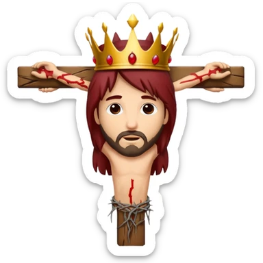 Christ hanging on the cross with the crown of thorns and the blood on him sticker