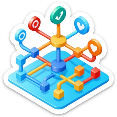 create an isometric analogous to showcase ease of workflows and integrations with AI, so like show lots of lines to exemplify workflows sticker