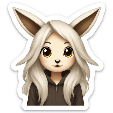 Kawaii Pale Eevee with dark brown long emo hair covering her eyes Full Body sticker