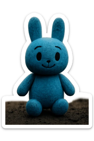 Extract the blue bunny plushie exactly as it appears in the original image, preserving all original details, colors, and face, with a transparent background. sticker
