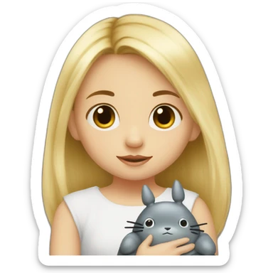bébé fille blonde avec une peluche Totoro  sticker