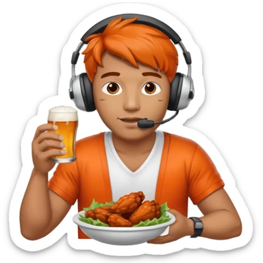 Football and tv and buffalo wings and beer and Xbox and a man with headset sticker