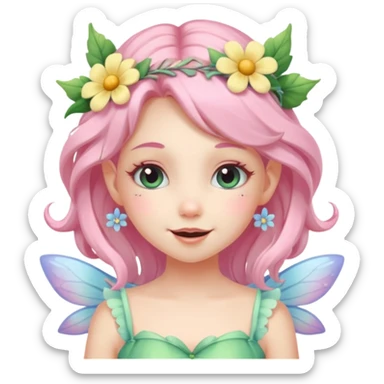 cute pastel fairy girl flower head decoration wink sticker