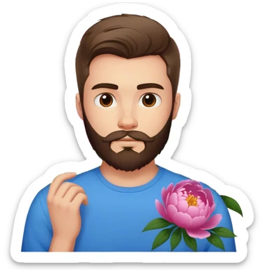 Guy with a beard in blue shirt with peonies  sticker