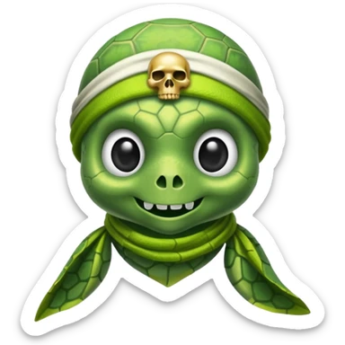 cute sea turtle wearing a lime pirate skull scarf sticker