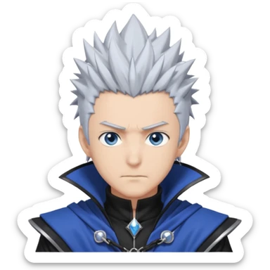 "Satoru Gojo, male anime character, spiky silver hair, blue eyes or blindfold, black sorcerer outfit, tall and athletic, confident pose, anime style, dramatic lighting." sticker