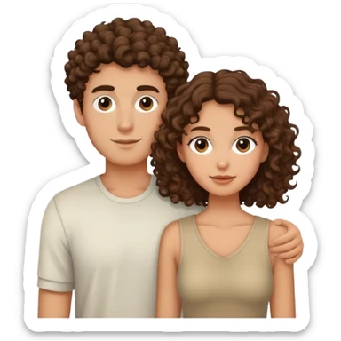 boyfriend with curly brown hair and tall, with his girlfriend with dark brown hair and short sticker