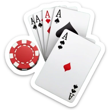 A photorealistic icon featuring playing cards and a stack of poker chips on a green felt table. Bright, detailed design with realistic textures and lighting. Transparent background, clearly symbolizing card games and strategy. sticker