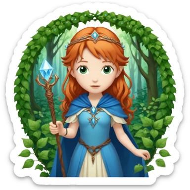 Hyper realistic green ivy forest elf mage fairy princess pale skin blue-eyed ginger hair sticker