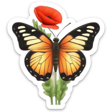 butterfly on poppy sticker