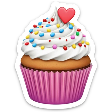 Cupcake with heart liner with white icing and colorful sprinkles  sticker