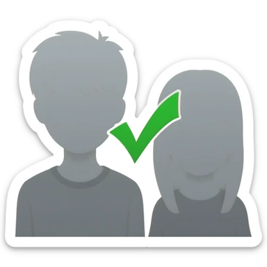 silhouette of a boy and gir from the front without colour with a green check mark sticker