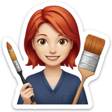Painting Hold. Women painting smilling   Cheveux roux sticker