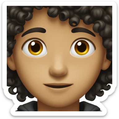 a boy with brown eye and black curly hair sticker