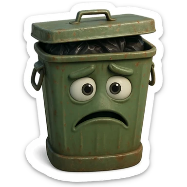 Draw a Pixar-style trash can. The trash can should be visible from the front and top. sticker