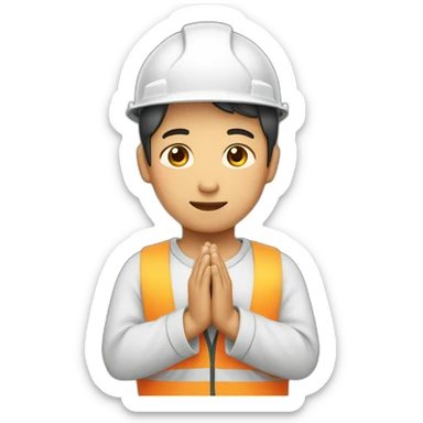 asian construction worker with hands together held in prayer sticker
