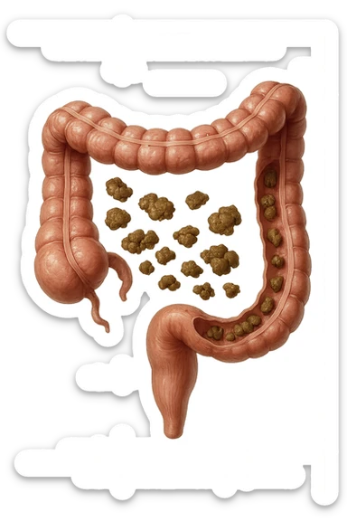 intestino umano anatomico realistico con feci spezzettate iperrealistiche nel colon sticker