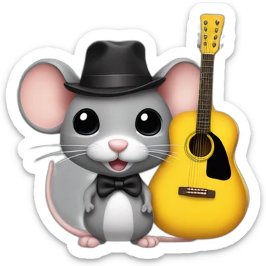 adult grey jerry mouse with white moustache, big black hat, and yellow guitar sticker
