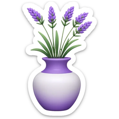 A small white vase holding a single lavender flower with green leaves. sticker