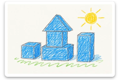 blue children's blocks, no writing, smooth, inviting, classic toy style sticker