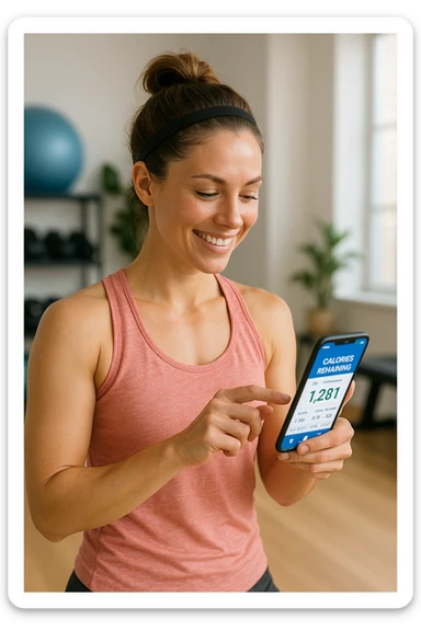 Donna sportiva che usa app contacalorie come myfitnesspal sticker