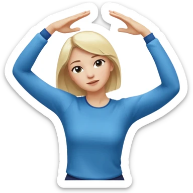 a white blonde woman doing the dab dance pose: one arm bent and angled upward across the face, the other arm extended straight out in the opposite direction, head tucked into the bent elbow, standing confidently sticker