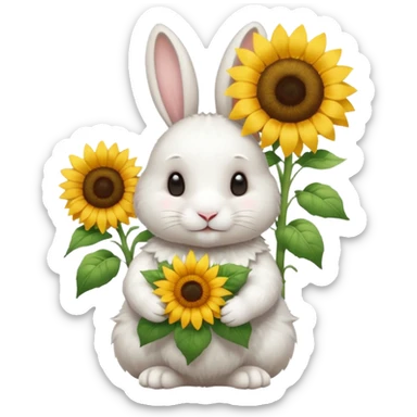 White rabbit with sunflower love sticker