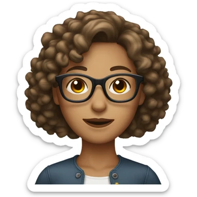woman with brown curly mid length hair and glasses sticker