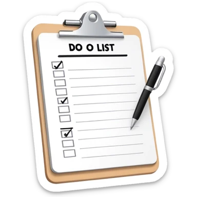 White to do list with black writing and white clip board sticker
