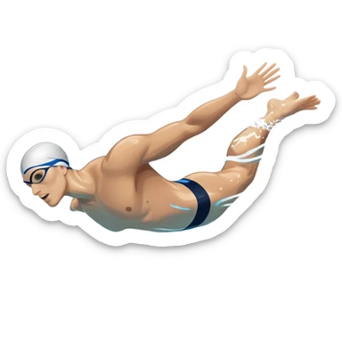 An icon showing a close-up of a swimmer's body gliding through clear pool water, with splashes around. The design includes the swimmer's arms and legs in motion, but faces are not visible. Transparent background highlights the grace and fluidity of swimming. sticker