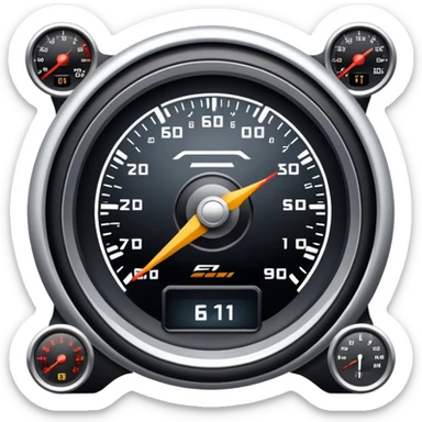 An icon showing a racing game interface, inspired by Grand Turismo. The design features a garage with a selection of high-performance cars, along with race track visuals in the background. Speedometer, lap timer, and other HUD elements add to the excitement. Transparent background sticker