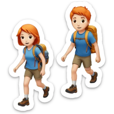 A girl with orange hair and a boy with brown hair hiking up a mountain  sticker