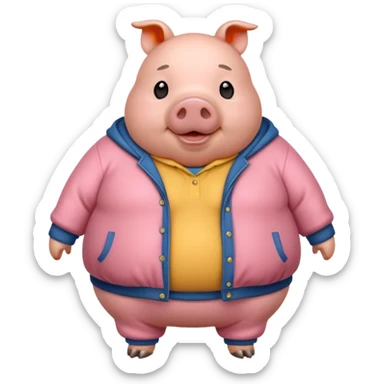 a fat pig with clothes  sticker