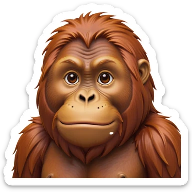 Cinematic Noble Orangutan Portrait Emoji, Poised and regal, with a robust, thoughtful build and deep, soulful eyes framed by rich, textured fur, Simplified yet sharp and sophisticated features, highly detailed, glowing with a soft, earthy glow, high shine, intelligent and contemplative, stylized with an air of ancient wisdom, focused and commanding, soft glowing outline, capturing the essence of a watchful and confident guardian that appears ready to step out of the screen with timeless authority! sticker