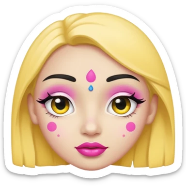 Yellow face with cute eyes pink lips and black dot shaped bindi sticker
