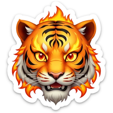 fire elemental tiger face with flames and burning orange eyes for Twitch emote sticker