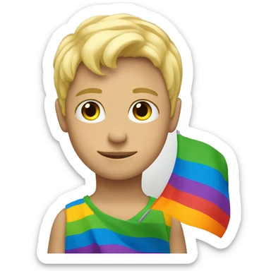 blonde boy with pride flag sticker