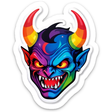 Rainbow devil face sticker