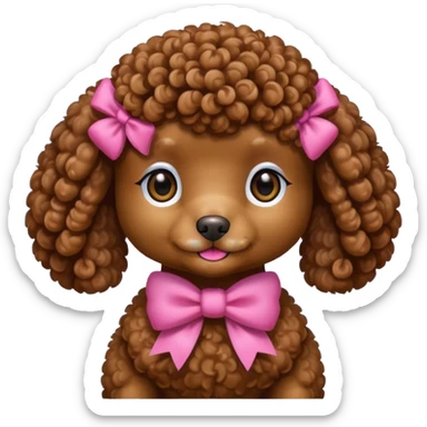 Brown toy poodle with pink bow sticker