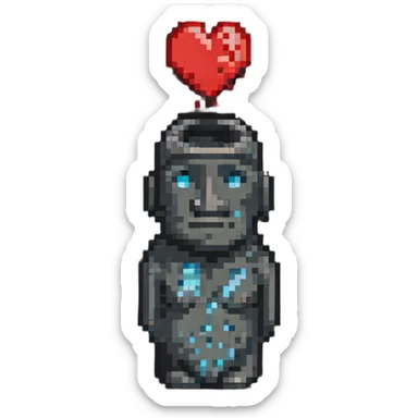 smiling moai emoji with a broken heart next to it sticker