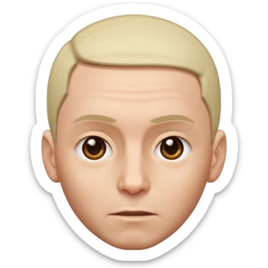 Create an iOS-style emoji of Eminem. Neutral facial expression, front-facing head only. Close-cut hair. Clean Apple emoji style, smooth shading, simple shapes, plain background. sticker