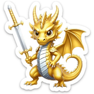 gold dragon with swords  sticker