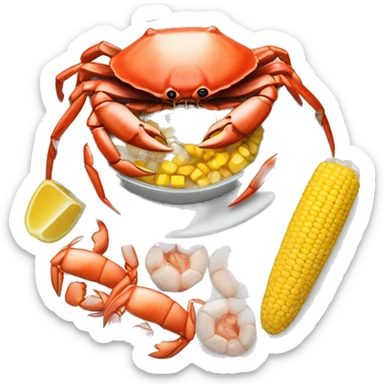crab boil on a plate with shrimp and corn sticker