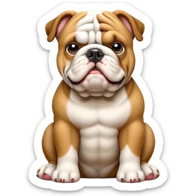 cinematic-[english bulldog]-realistic-full-body-sitting-emoji,-tail-resting-loosely-beside-its-paws,-head-tilted-dramatically,-sleek-[fawn]-fur,-simplified-yet-realistic-focused-features,-highly-detailed,-glowing-with-an-almost-sarcastic-glow sticker