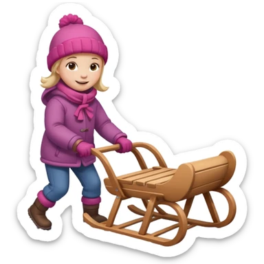 child pulling sled in snow sticker