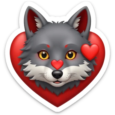 cute dark grey wolf head inside heart sticker