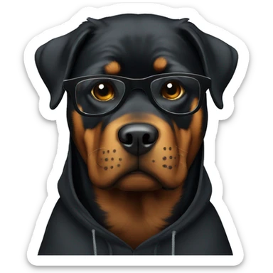Rottweiler with a black hoodie and glasses sticker