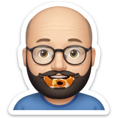 balding, chubby face, with glasses and black beard sticker