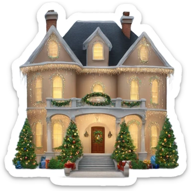 very large mansion decorated with fancy Christmas lights and lots of Fancy decorations sticker